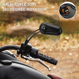 LKV Oval Motorcycle Mirrors Black Rear View Sides Mirror with M8 M10 Threaded Bolt Universal Fit for Touring Cruiser Bagger Bobber Chopper Street bike Scooter