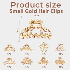Goiern Pack of 8 Small Gold Hair Clips Mini Hair Clips for Women Metal Hair Accessories Mini Hair Clips for Thick and Thin Hair