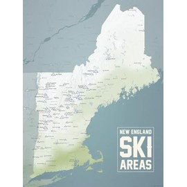New England Ski Resorts Map 18x24 Poster (White & Light Blue)