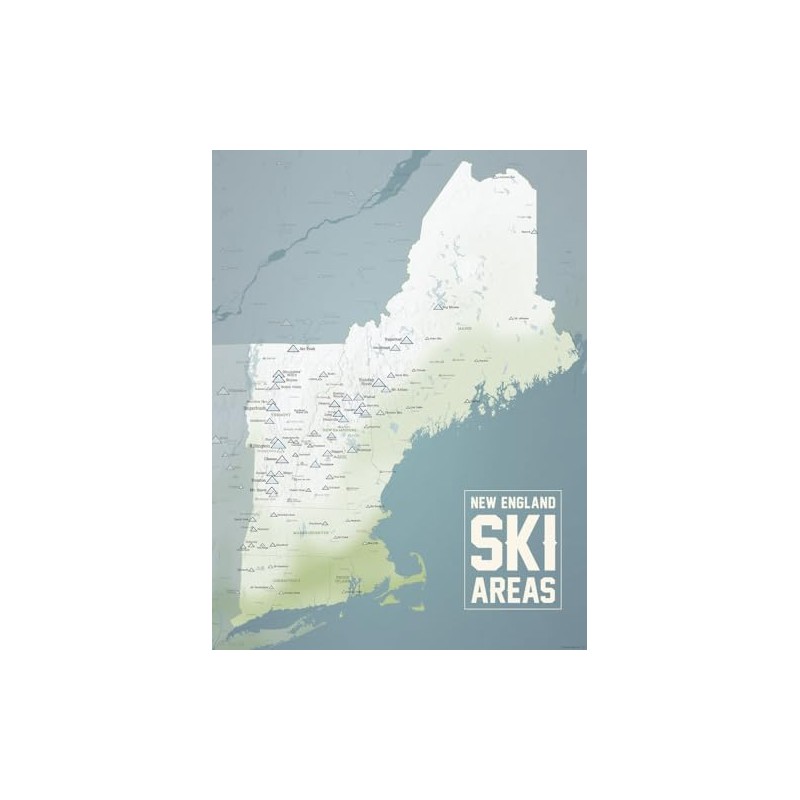 New England Ski Resorts Map 18x24 Poster (White & Light
