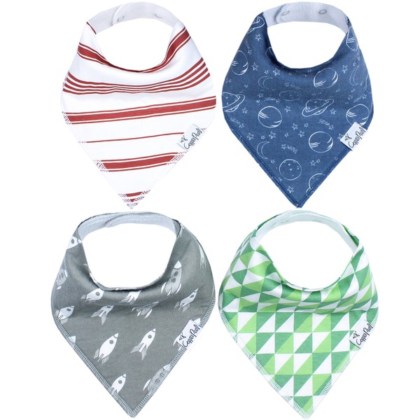 Baby Bandana Drool Bibs for Drooling and Teething 4 Pack Gift Set"Apollo"by Copper Pearl, Soft Set of Cloth Bandana Bibs for Any Baby Girl or Boy, Cute Registry Ideas for Baby Shower Gifts