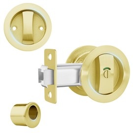 WUSOUPU Gold Pocket Door Hardware with Edge Pull Round Pocket Door Lock with Color Coded Indicators， Privacy Pocket Door Pull for Door Thickness 1-1/4" to 2-1/5”(Backset 2-3/8"（60mm） Not Adjustable)