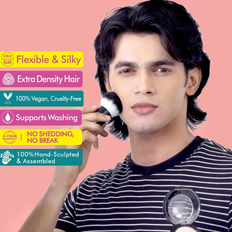 M1 Kabuki Makeup Face Brush, Soft Synthetic Bristles, Compact, Versatile,