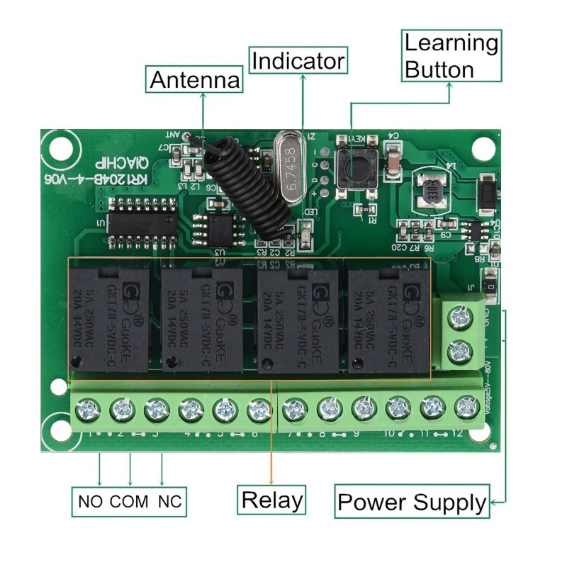 universal Easy To Use DC 4-Channel 443MHz Wireless RF Remote
