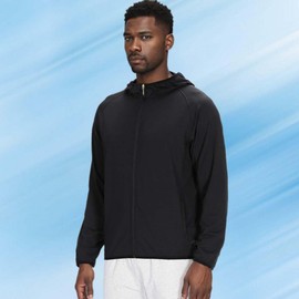 DLSMDOUS Men's UPF 50+ Sun Protection Hooded Jacket Full Zip Lightweight Cooling Long Sleeve Shirts for Running Fishing Black M