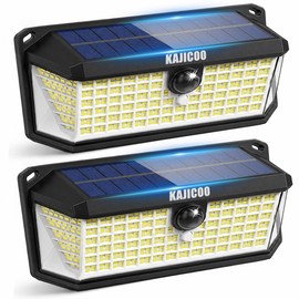 KAJICOO 416 LED Outdoor Solar Lights Waterproof with 300° Angle Motion Sensor and 3 Lighting Modes Motion Sensor Outdoor Lights, IP66 Solar Wall Lights for Front Door Garage Patio Fence Yard Deck