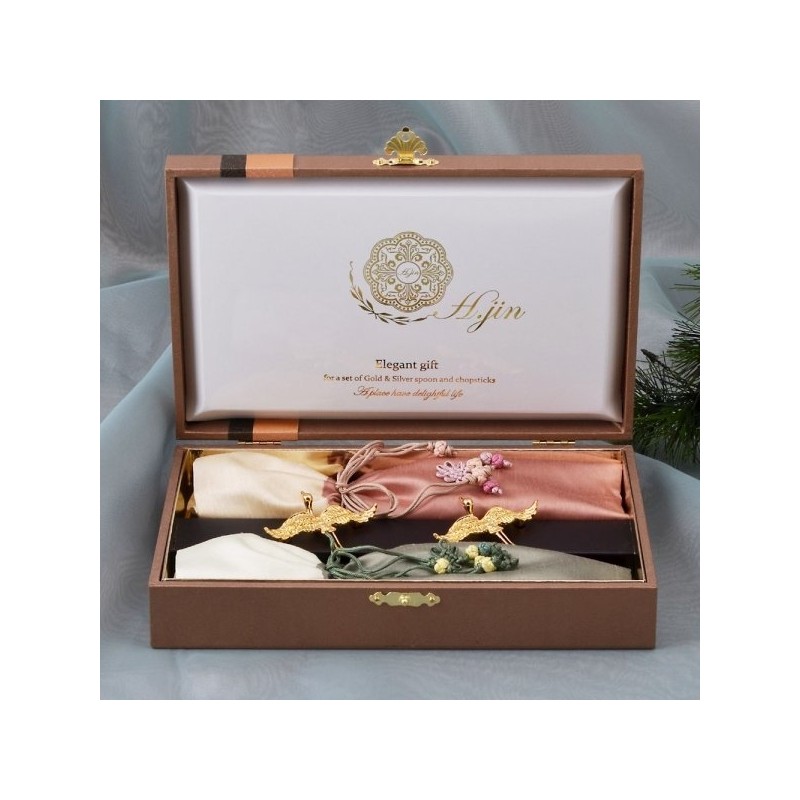 (H.jin) Hyunjin NEW Silk Twin Cranes Titanium Gold / (H.jin)현진