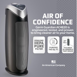 GermGuardian Air Purifier with HEPA 13 Filter, for Home, Bedroom, Allergies, Pet Hair, Removes 99.97% of Pollutants, Covers Large Room up to 740 Sq. Foot Room in 1 Hr, 22", Gray, AC4820