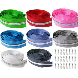 #5 Zippers,Silver Teeth Nylon Zipper by The Yard,24 Yards Zipper Tape with 24PCS Pulls for Tailor Sewing Crafts (8 Color-3 Yards Tape)