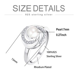 FATACI Women Pearl Ring,925 Sterling Silver Cubic Zirconia Round Ring with 7MM Cultured Freshwater Pearl for Women Wedding Size 5