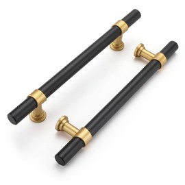 Haliwu 10 Pack Black Cabinet Pulls, Black&Gold Cabinet Handles, Barrel Cabinet Handles Drawer Pulls Kitchen Cabinet Hardware,5 inch Gold Pulls Hardware