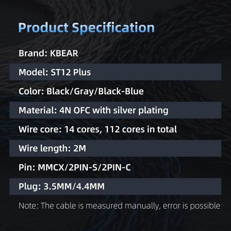 keephifi KBEAR ST12 Plus 2Meters Black IEM Cable 3.5MM 2PIN