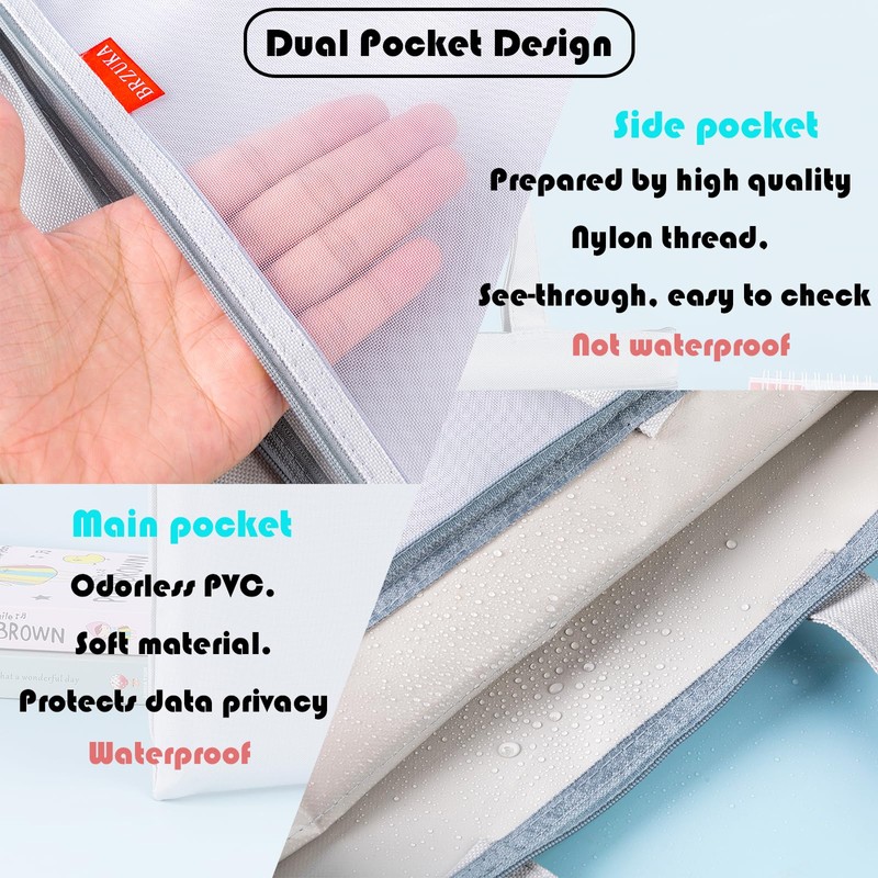 Mesh Zipper Pouch 11x13.7 in, A4 Double Pocket Waterproof File