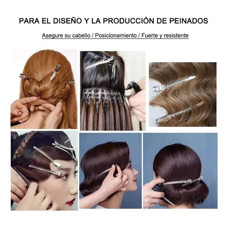 60pz Pinza Perforada Para Cabello Tipo Pico De Garza Acero