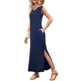 Summer Dresses for Women 2025 Plus Size Spring Dress Beach Vacation Clothes Fashion Maxi Casual Outfits Navy Blue Medium