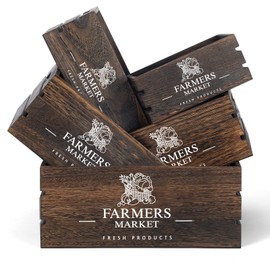 Barydat Set of 5 Wood Crates for Vintage Decorative Display Wooden Boxes Farmhouse Style Nesting Wooden Crates with Open Handles Storage Decorative Boxes Multipurpose Fruits Vegetables Boxes (Elegant)