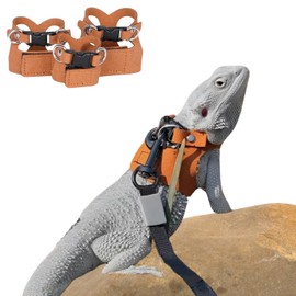 3 Pack Bearded Dragon Harness and Leash Set - Adjustable Soft Leather Lizard Harness with Retractable Leash Small Animal Traction Rope Walking Vest Accessories for Reptile Squirrel Rat (3 Pack)