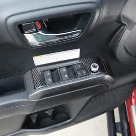 Real Soft Carbon Fiber Car Inner Door Window Glass Lift Switch Button Trim Sticker Fit for Toyota Tacoma 2016-2020 Automobile Decoration Accessories 4PCS(Glass Lift Switch)