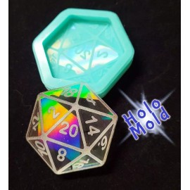 Unbranded HOLOGRAPHIC D20 Etched Silicone Mold - 2 Inch - Resin Dice Charm Pendant Holo