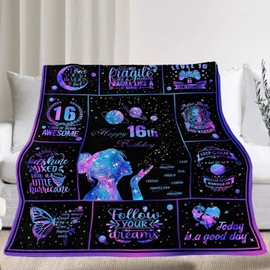 Hudodmn Sweet 16 Gifts for Girls, 16th Birthday Gifts for Girls, 16 Year Old Girl Birthday Gifts Ideas, Sweet Sixteen Gifts, Gifts for 16 Year Old Girl, 16th Birthday Decorations Throw Blanket 60"X50"