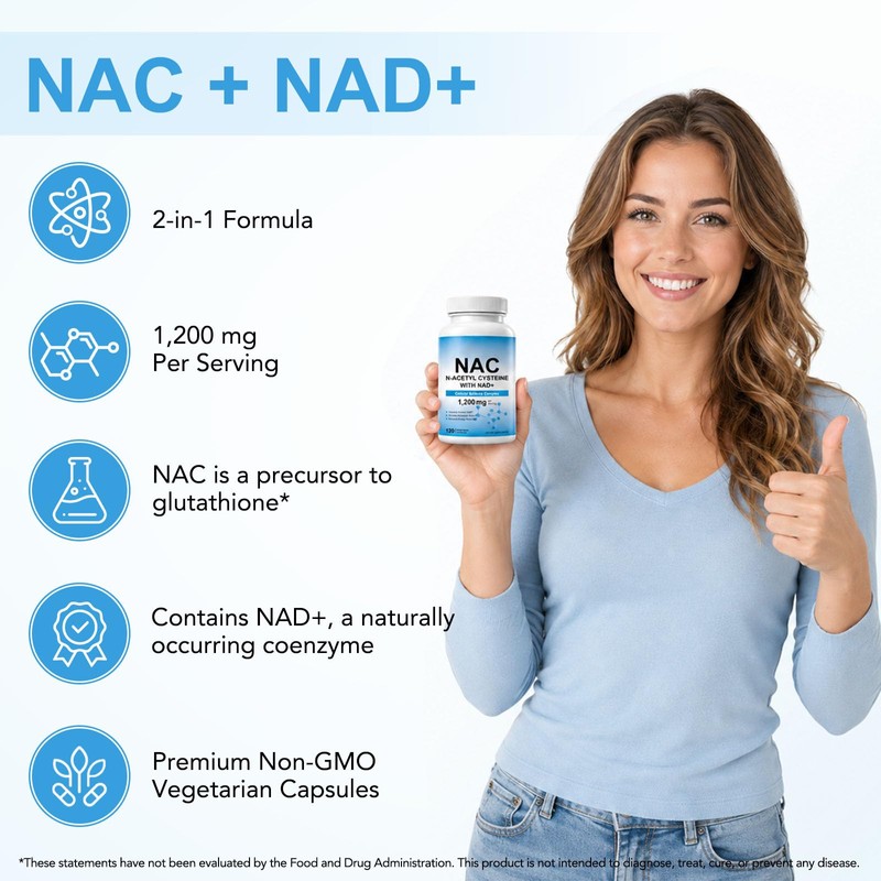 NAC 1200mg Capsules with NAD+ 50mg – High Strength N-Acetyl