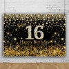 Sweet 16th Gold Happy Birthday Backdrop Black and Gold Birthday