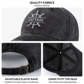 Captain Hat, Boat Captain Hat, Captain Hats for Men Women, for Boat Owners, Boating Gifts for Husband Dad Son Grandson, Boat Accessories Fun, Boaters Gift Ideas,Navy Baseball Cap Grey