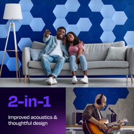 Ekkogo Ekkogo Acoustic Panels 12-Pack Soundproof Wall Panels 12"X10.4"X0.4" Sound Panels High Density Sound Dampening Panels - [Admiral Blue Hexagon]