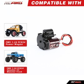 RCAWD FCX24 Motor 130 72t & FCX24 Transmission Metal Gearbox Combo for FMS 1/24 FCX24 Power Wagon, Smasher V2 Monster Truck Upgrades Parts Black, C3012BL