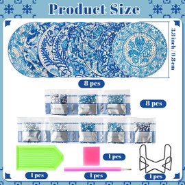 GoaePode Diamond Art Coasters Kit - 8pcs DIY Diamond Coaster Set with Holder for Adults, Beginners & Kids, Differerent Shaped Cork Backing Complete Craft Coaster Supplies Gift for Birthday, Qinghua
