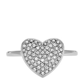 Fossil Sadie Glitz Heart Stainless Steel Ring with Crystals, Stainless Steel, No Gemstone