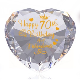 70th Birthday Gifts for Women Wife Happy 70 Year Birthday Fabulous Presents for Mom, Friends Sister K9 Crystal Glass Heart-shaped Cut Diamond Decor (3.14 in.)