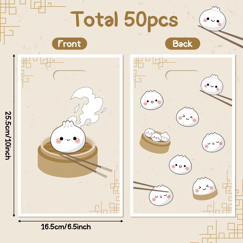 ArowlWesh 50Pcs Cute Bao Dumpling Favor Bags Plastic Gift Bags