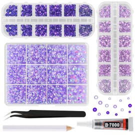 ASTARON Purple Resin Rhinestones for Crafting, 2mm-6mm Mixed Flatback Resin Gemstones for Crafts Gems Bulk Jelly AB Bedazzling Diamonds with Glue for Nails, Tumblers, Mugs Decoration