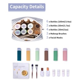 Large Makeup Bag Zipper Pouch Travel Cosmetic Organizer for Women (Greyish Blue Stripe, Large)