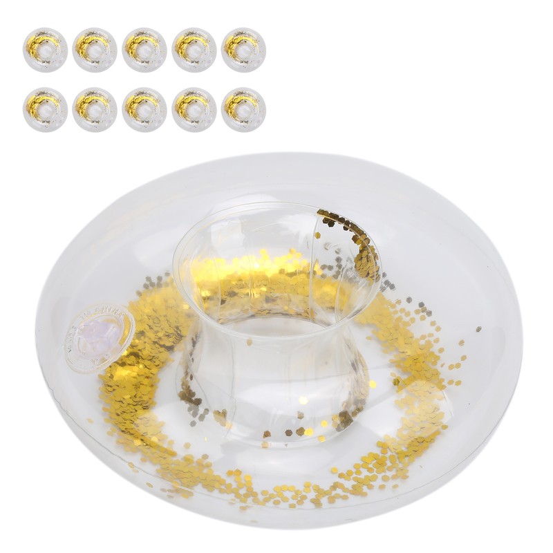 10pcs Round Gold Sequins Inflatable Drink Cup Holders Swimming Pool