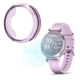 FCMEDZI Smartwatch Screen Protector Compatible for Garmin Lily 2 & Lily 2 Classic, TPU Soft Frame Cover Case and Anti-Bubble Clear TPU Film Not Glass (Pack of 4+1) (violet)