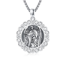 XIXLES Guardian Angel Necklace 925 Sterling Silver Guardian Angel Medal Catholic Patron Saint Angel Pendant Necklaces Protection Amulet Jewellery Gifts