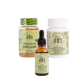 Ore Set de Productos de Orégano Natural, Aceite 30ml, Perlas 100g y Cápsulas