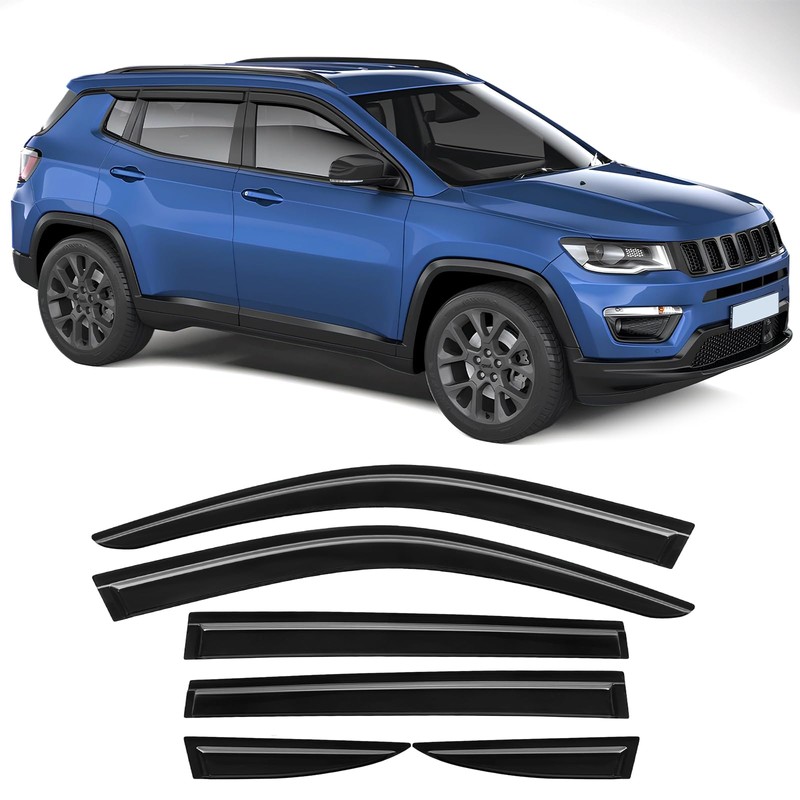 Rain Guards Compatible with Jeep Compass 2017-2026 Black 6 PCS