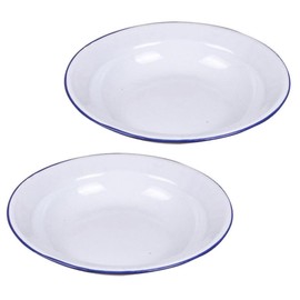 Kichvoe Enamel Bowls - 2pcs Retro Style White Round Serving Plates for Soup, Salad, Pasta, Cereal, Fruit, Ice Cream, and Desserts - Vintage Kitchenware for Home Use, 6.29 Inch Diameter