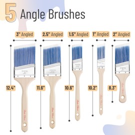 Bates- Angle Paint Brushes for Walls and Trim, 5 pcs, 1"/1.5"/2"/2.5"/3", Treated Wood Handle, Angled Paint Brushes for Trim, Stainless Steel Ferrule