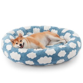 JOEJOY Jacquard Donut Round Dog Beds Medium Sized Dog,Blue 30x30x8in, Removable Washable Cover, Cute Pattern, Ultra Soft Fluffy Calming Pet Bed with Thick Supportive Bolster