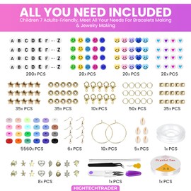 HIGHTECHTRADERLTD Bracelet Making Kit 6500 Clay Beads, Friendship Bracelet Kit, Jewellery Making Kit with Letter Beads, Beads for Bracelet Making, Clay Beads Bracelet Making Kit