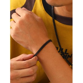 U7 Men's Bracelet Stainless Steel Bracelets Chic Curb Chain Miami Bracelet Silver/Black/Gold Cuban Bracelet Bangle Link Bracelet Hip Hop Rapper Fashion Jewellery for Men Boys Length 19/21/23 cm,