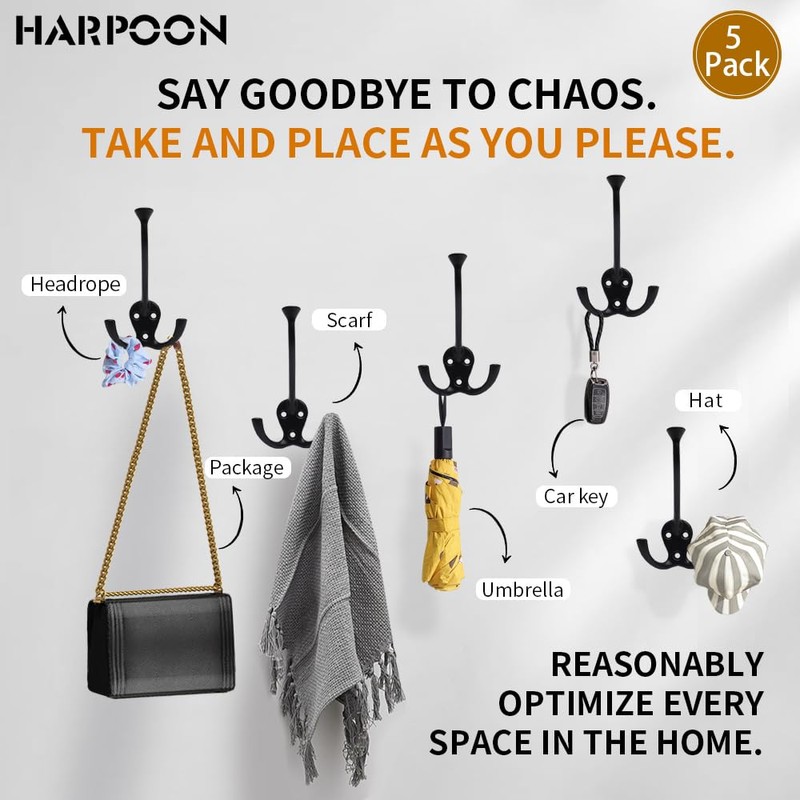 HARPOON 5 Pack Heavy Duty Three Flared Prongs, 4.4 Inch
