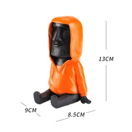 Moai Easter Island Statue Decoration with Smartphone Stand, Retro Figure Home Office Ornament with Phone Holder, Moai Statue with Green Coat for Bookshelf, Desktop Decoration, Black