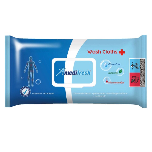 Medifresh Adult Wet Wipes, Rinse-Free, Microwavable, Wash Cloths with Chamomile