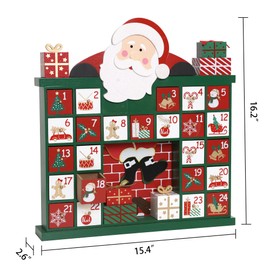 PIONEER-EFFORT Extra-large Wooden Christmas Advent Calendar with Drawers, 24-Day Countdown to Christmas, Holiday Decoration with Santa Fireplace Design, Reusable Advent Calendar for Kids and Adults 16 Inch