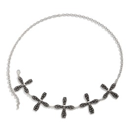 Silver Cross Pendant Waist Chain Belt for Women，35Inch Long Metal Link Chain Belt Outfit Dress Body Jewelry， Rave Outfit Link Waist Belt Jewelry for Women (black)